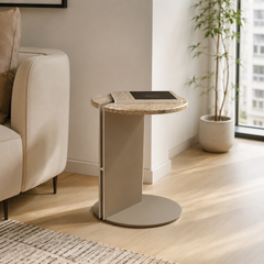Sorvayne Luxury Stone C-Shaped Side Table
