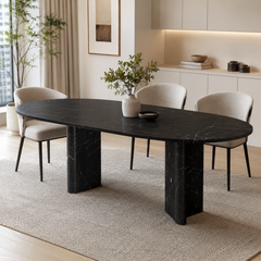 Noirelle Black & White Roots Oval Luxury Stone Dining Table