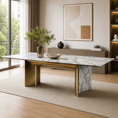 Kerwyn Snow Rectangular Luxury Stone Dining Table