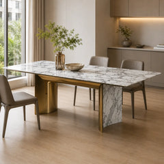 Kerwyn Snow Rectangular Luxury Stone Dining Table