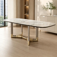 Morravelle Ivory Gold Rectangular Luxury Stone Dining Table