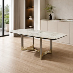 Morravelle Ivory Gold Rectangular Luxury Stone Dining Table
