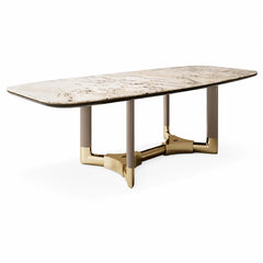 Morravelle Ivory Gold Rectangular Luxury Stone Dining Table