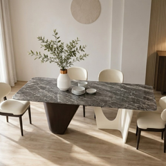 Pinnara Dark Brown and White Rectangular Luxury Stone Dining Table