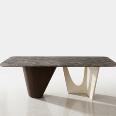Pinnara Dark Brown and White Rectangular Luxury Stone Dining Table