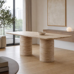 Ballez Rectangular Travertine Dining Table
