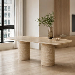 Ballez Rectangular Travertine Dining Table
