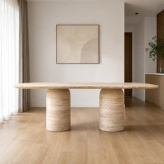 Ballez Rectangular Travertine Dining Table