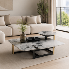 Arcelune Luxury Stone Italian Oreo Grey Minimalism Coffee Table