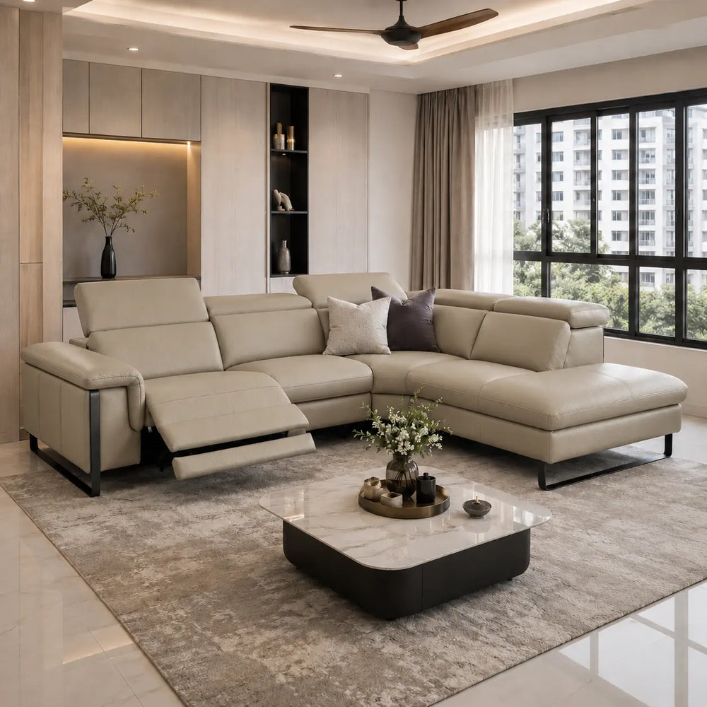 Solvion Genuine Leather Recliner Sectional Sofa MB