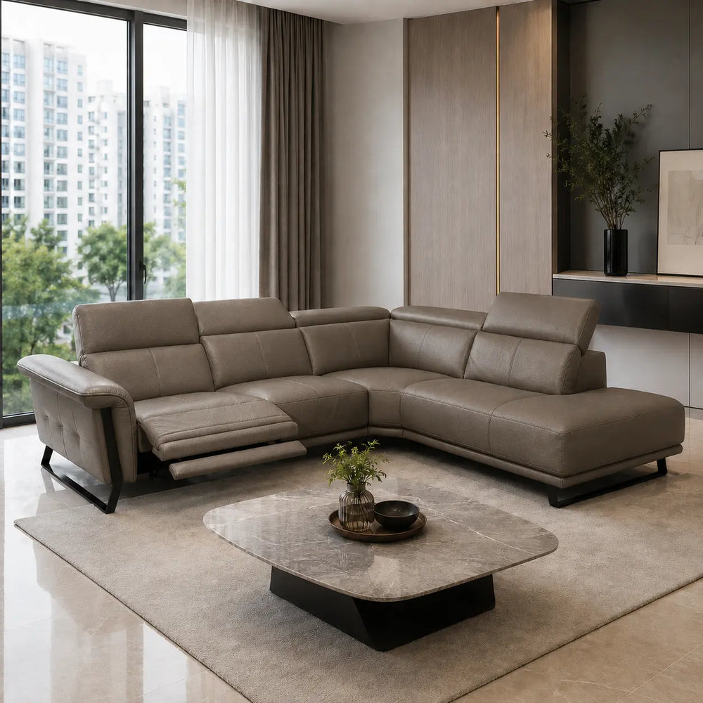 Delmora Genuine Leather Recliner Sectional Sofa MB