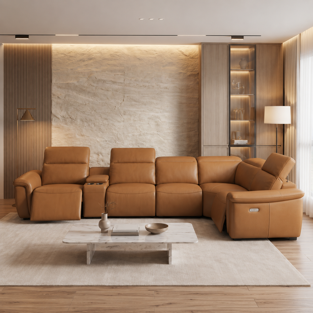 Dovellea Genuine Leather Recliner Sectional Sofa MB