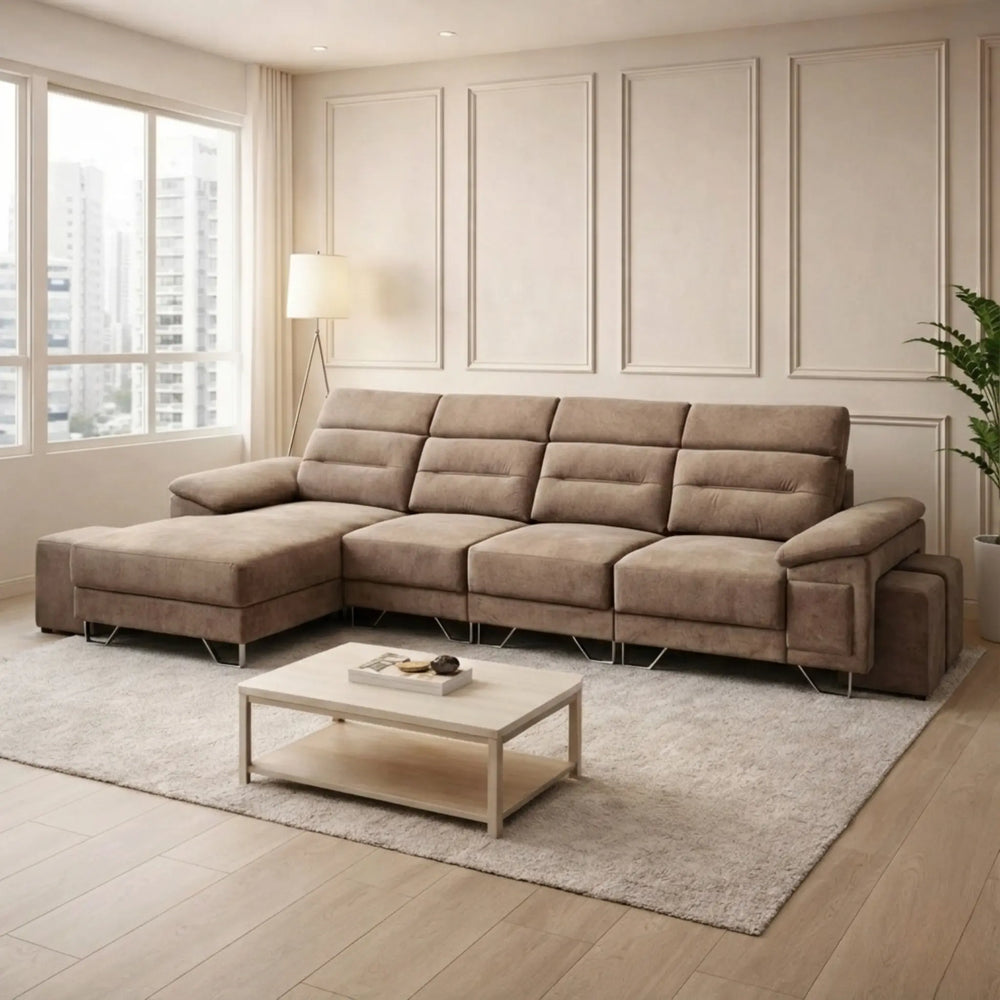 Pryn Fabric Adjustable Headrest L-Shaped Sofa (Pet Friendly & Easy Clean) - Esteller