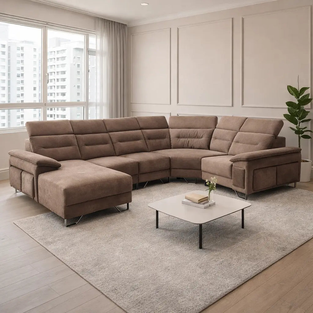 Pryn Fabric Adjustable Headrest L-Shaped Corner Sofa (Pet Friendly & Easy Clean) - Esteller
