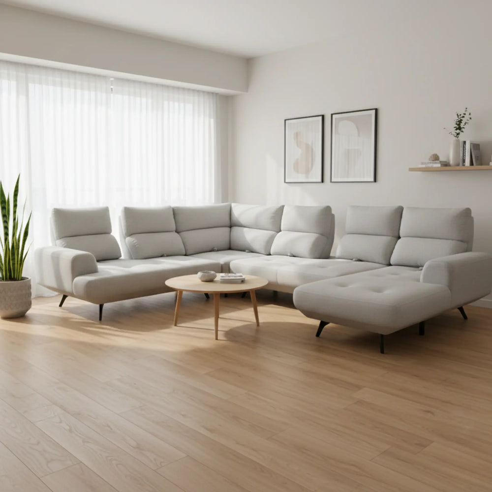Nyros Fabric Adjustable Backrest L-Shaped Corner Sofa (Sectional) (Pet Friendly & Easy Clean) - Esteller