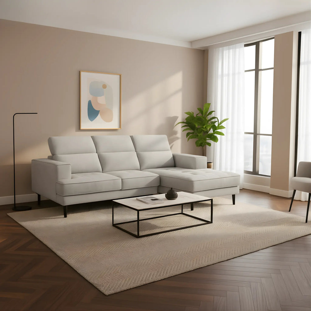 Moryn Fabric L-Shaped Adjustable Headrest Sofa (Pet Friendly & Easy Clean) - Esteller