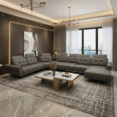 Sylva Genuine Leather Adjustable Backrest L-Shaped Corner Sofa KH
