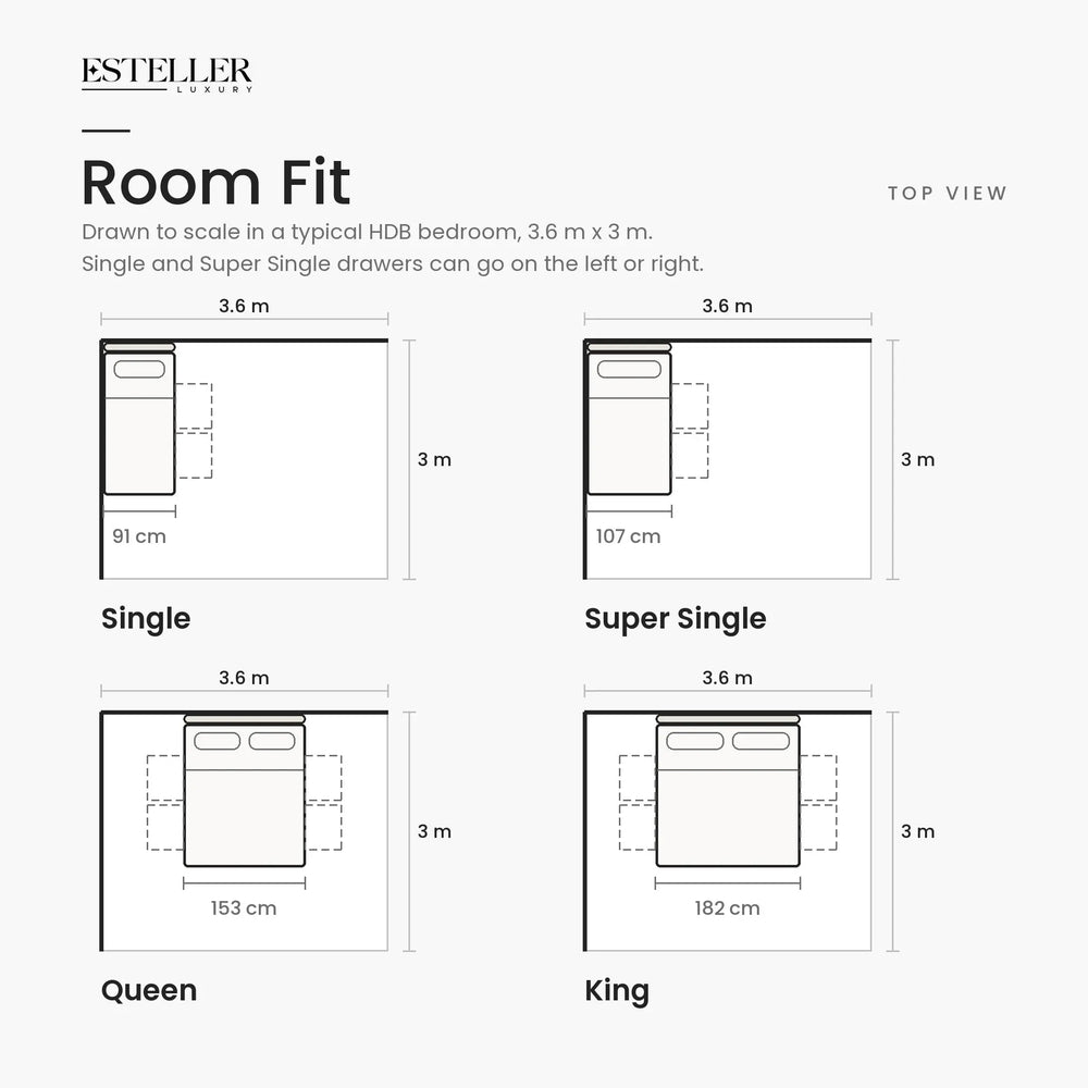 Bravelle Fabric Drawer Bed Frame (Water Repellent & Pet friendly) by Somnuz - Room Fit
