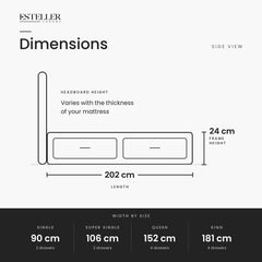 Brinley Fabric Drawer Bed Frame (Water Repellent & Pet friendly) by Somnuz - Dimensions