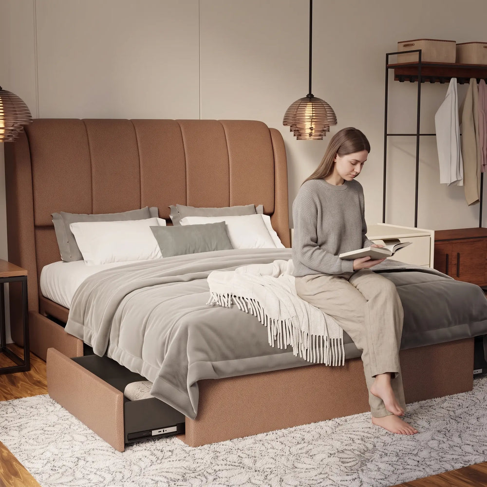 Brinley Fabric Drawer Bed Frame (Water Repellent & Pet friendly) by Somnuz - Lifestyle