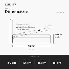 Brinley Fabric Storage Bed Frame (Water Repellent & Pet Friendly) by Somnuz - Dimensions