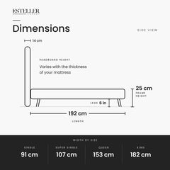 Corlune Fabric Bed Frame (Water Repellent & Pet friendly) by Somnuz - Dimensions