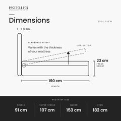 Endora Fabric Storage Bed Frame (Water Repellent & Pet Friendly) by Somnuz - Dimensions