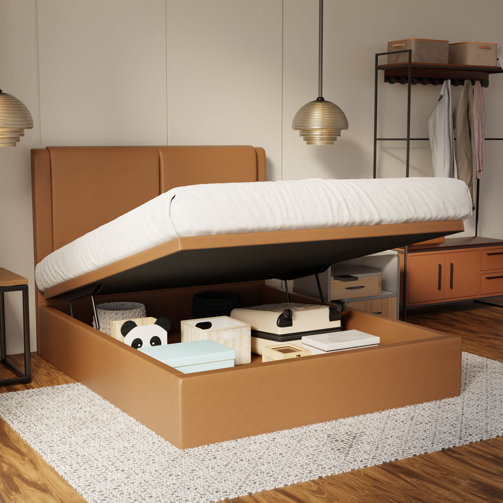 Vance Genuine Leather Storage Bed (Gas Lift) By Somnuz SSE