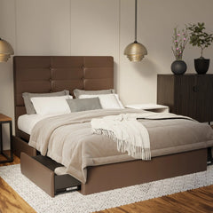 Kaelen Genuine Leather Drawer Bed SSE
