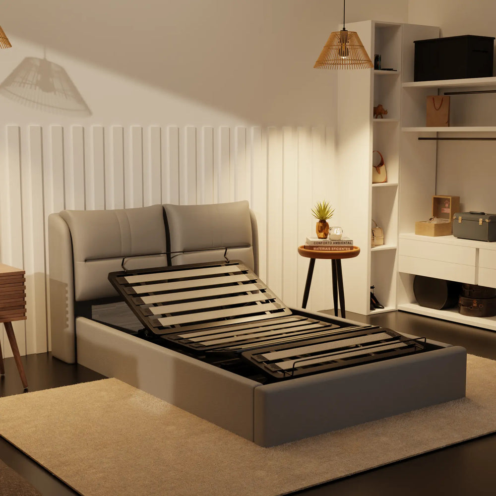 Somnuz® Restro Adjustable Genuine Leather Bed + Somnuz® Aire Mattress Somnuz