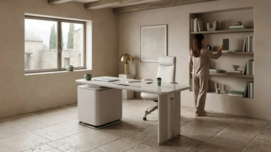 Built-in study and workspace solution with custom wall storage, modern desk, and natural light for a smaller home office.