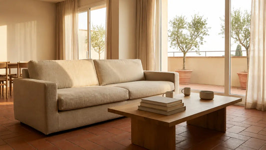 Sofa frame and cushion foam being assessed before purchase for lasting support