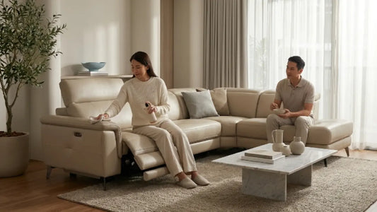 Leather sofa in a Singapore living room being cleaned and conditioned for long-term care