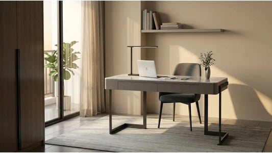 Compact marble-top study desk with drawers for a small study corner in a modern Singapore home