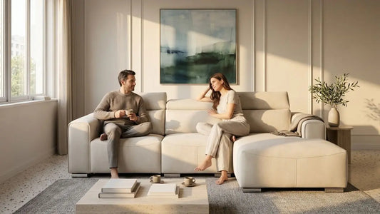 Cream modular sofa in a warm Italian-inspired living room showing flexible sofa arrangement for modern homes
