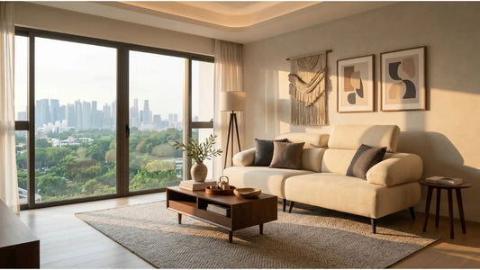 Cream sofa in a modern Singapore living room, showing a calm furniture style that suits everyday lifestyle needs