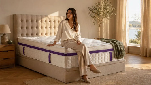 Beige upholstered mattress with reinforced edge support in a warm Italian-inspired bedroom