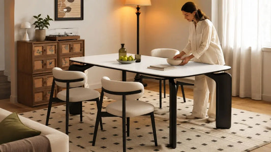 Italian-inspired dining room with modern family dining furniture for setting up a relocation home in Singapore