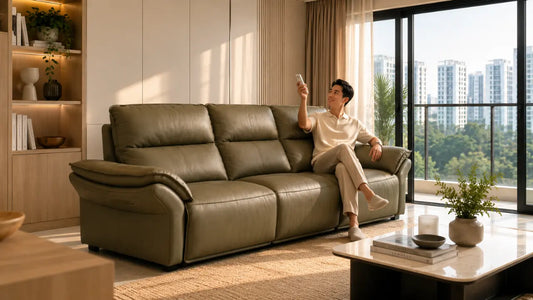 Leather sofa in an air-conditioned Singapore living room kept supple with regular care