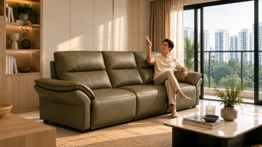 Leather sofa in an air-conditioned Singapore living room kept supple with regular care