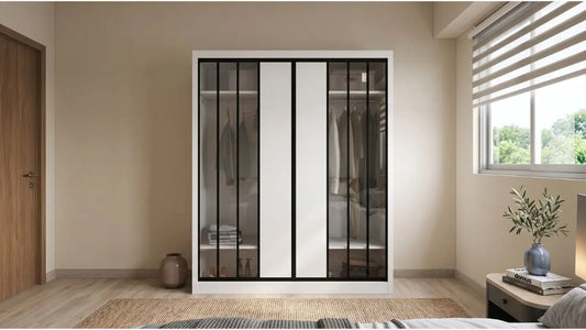 Modern sliding wardrobe with mixed solid and glass panels for Singapore bedroom storage