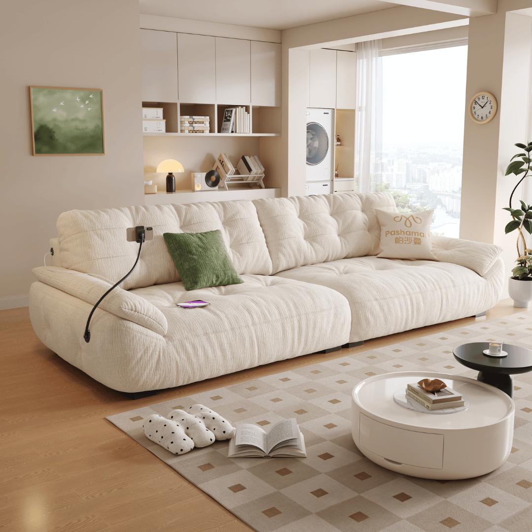 Mochi Chenille Fabric Sofa (Water Repellent, USB Charger)
