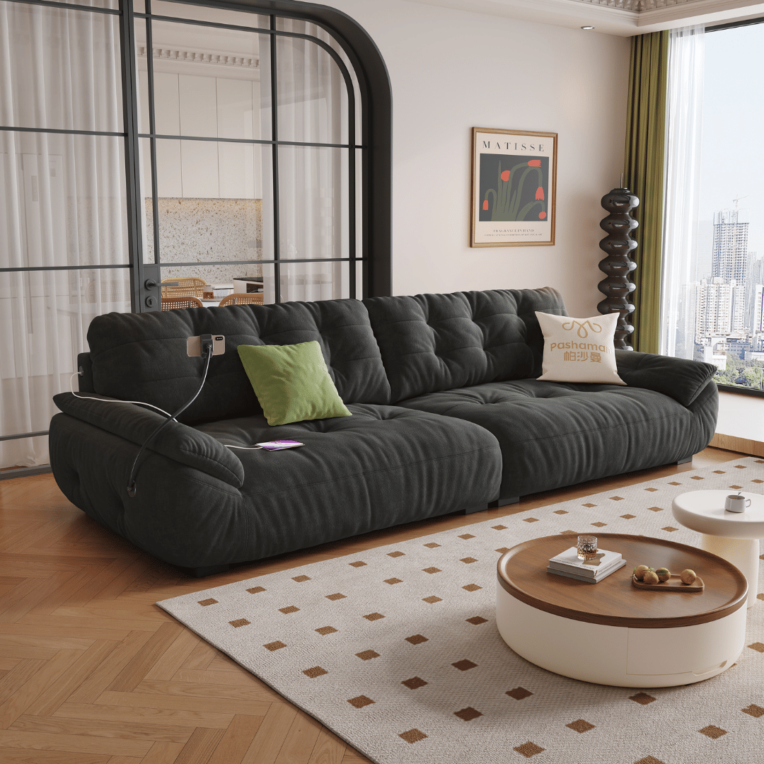 Mochi Chenille Fabric Sofa (Water Repellent, USB Charger)