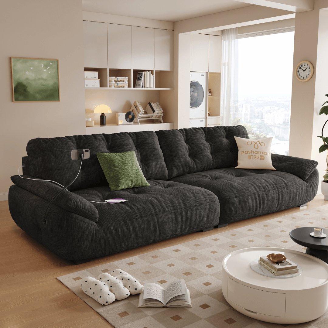 Mochi Chenille Fabric Sofa (Water Repellent, USB Charger)