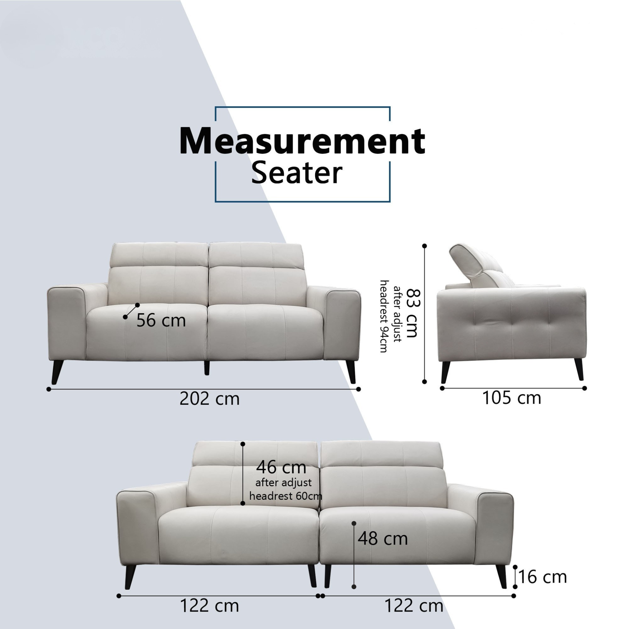 Aquara Fabric Adjustable Headrest Sofa (Pet Friendly & Easy Clean)