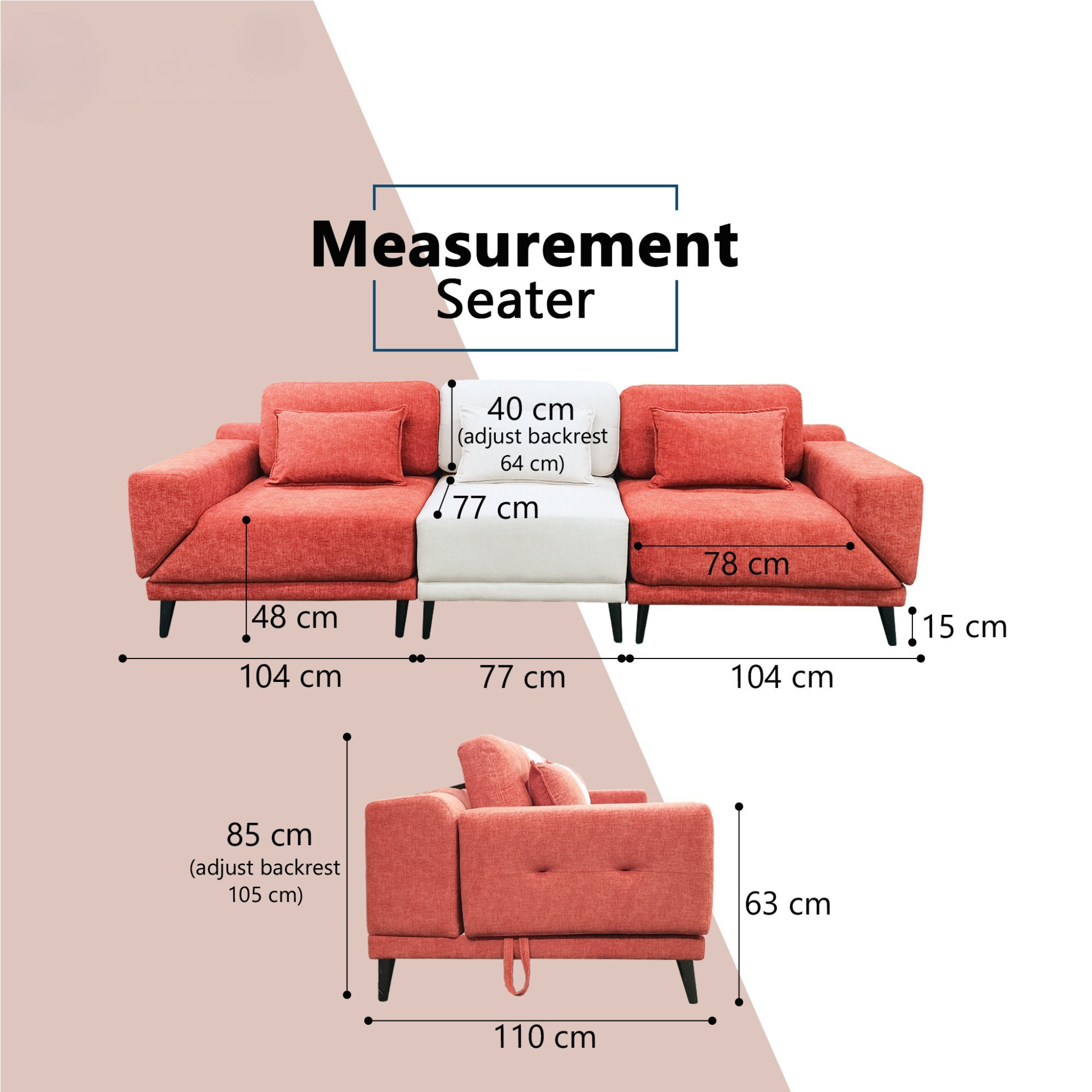 Ryval Fabric Adjustable Backrest & Armrest Sectional Sofa (Pet Friendly & Easy Clean)