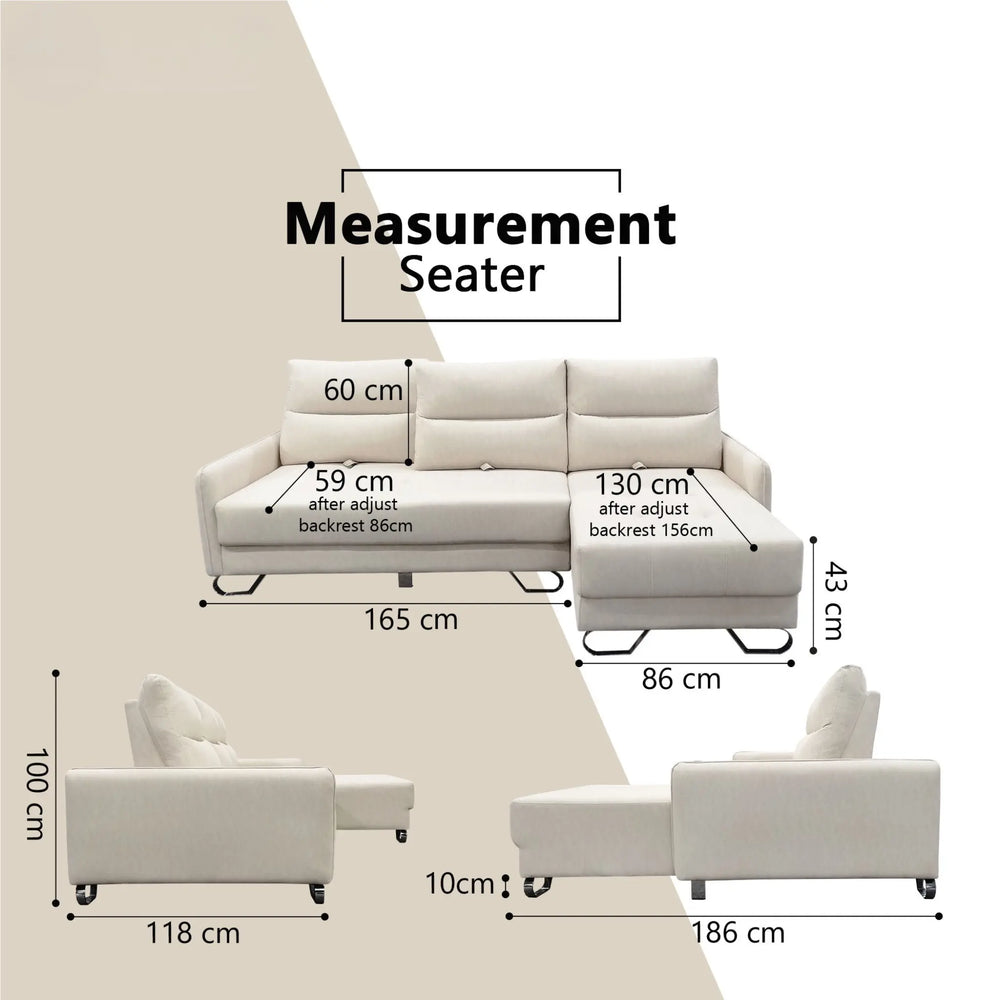 Yariel Fabric Adjustable Backrest L-Shaped Sofa (Pet Friendly & Easy Clean) KH