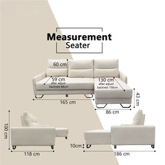 Yariel Fabric Adjustable Backrest L-Shaped Sofa (Pet Friendly & Easy Clean) KH