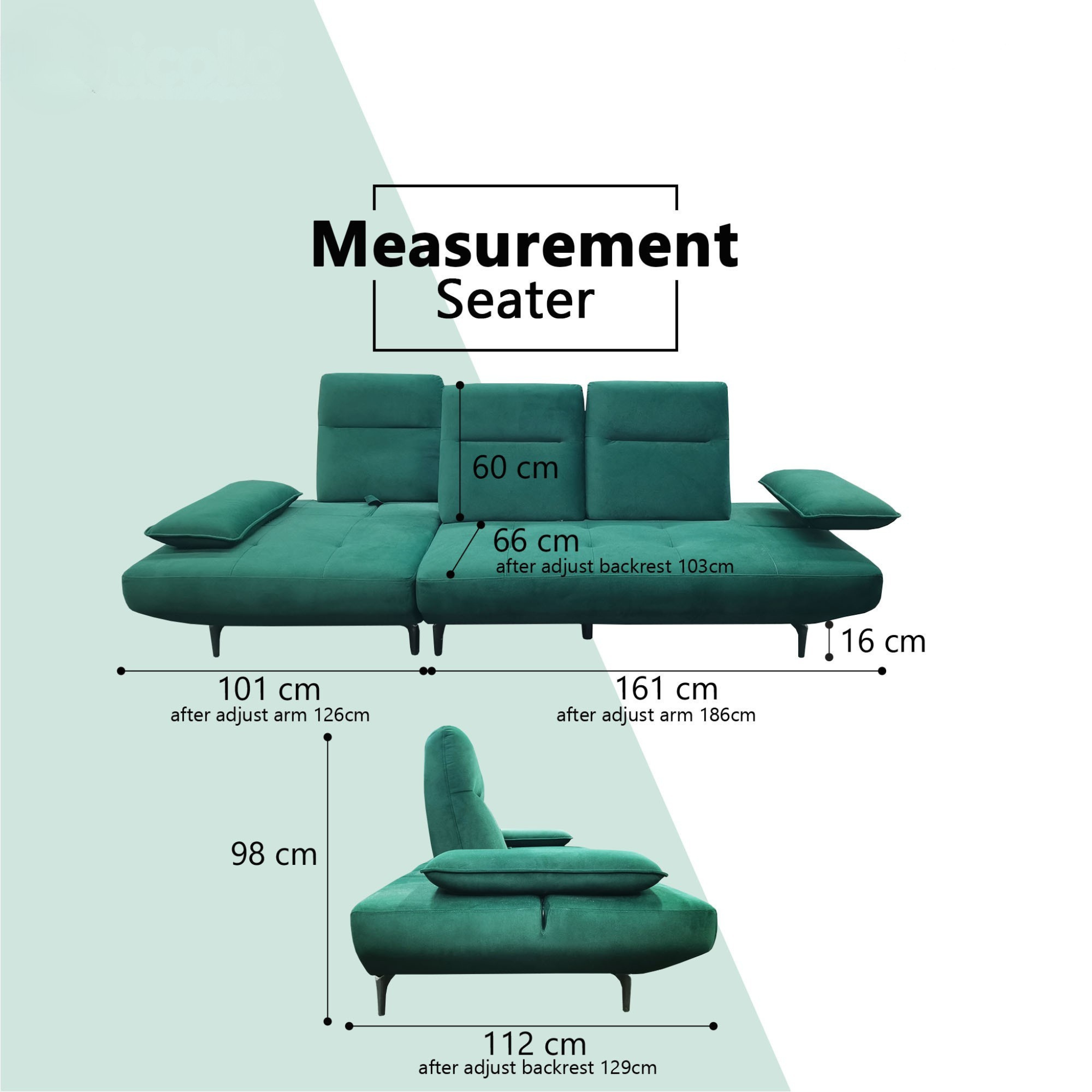 Arvel Fabric Adjustable Backrest & Armrest Sofa (Pet Friendly & Easy Clean)