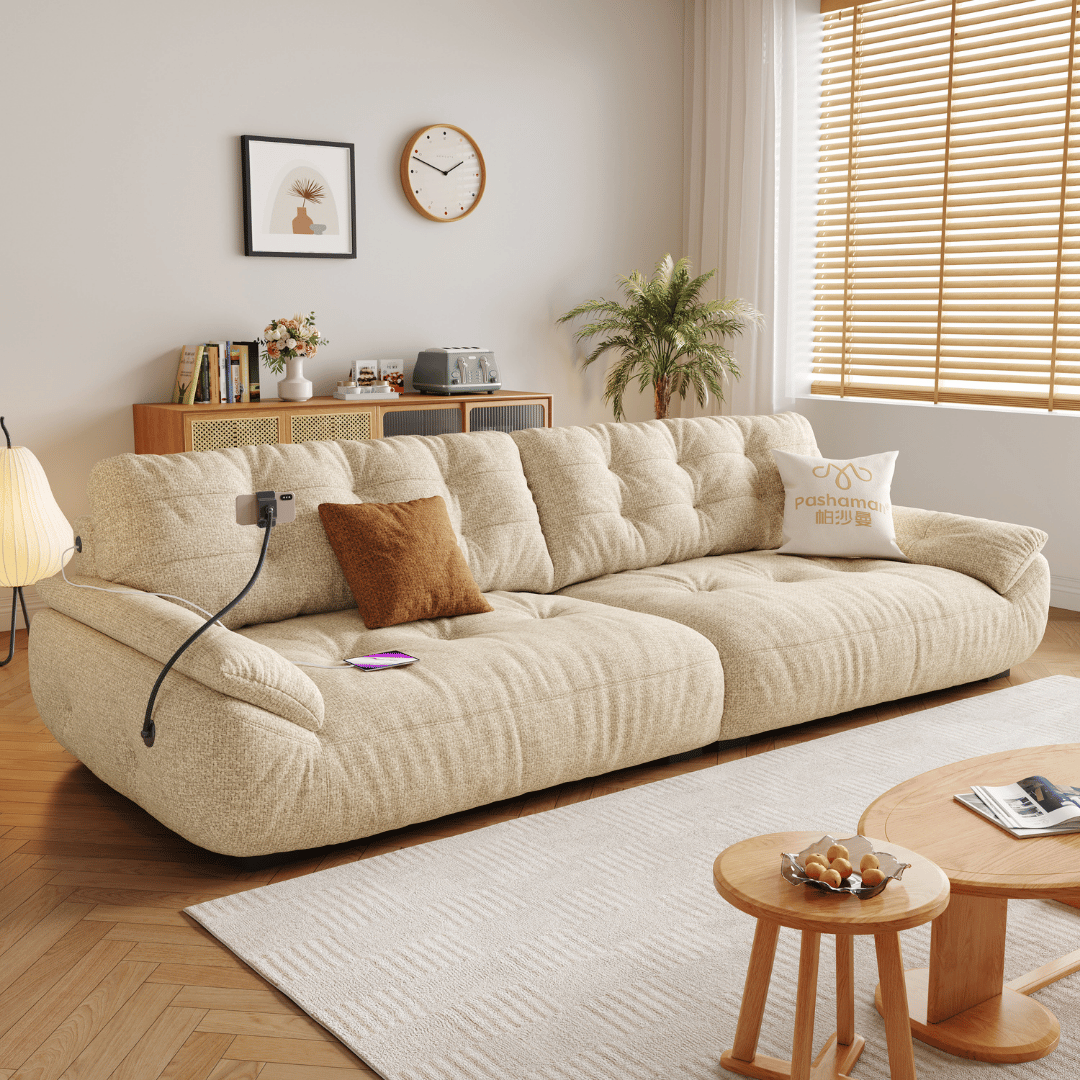 Mochi Chenille Fabric Sofa (Water Repellent, USB Charger)